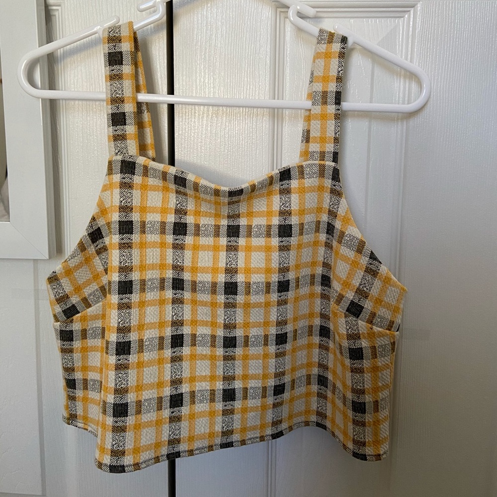 Plaid back zipper crop top: Size Large